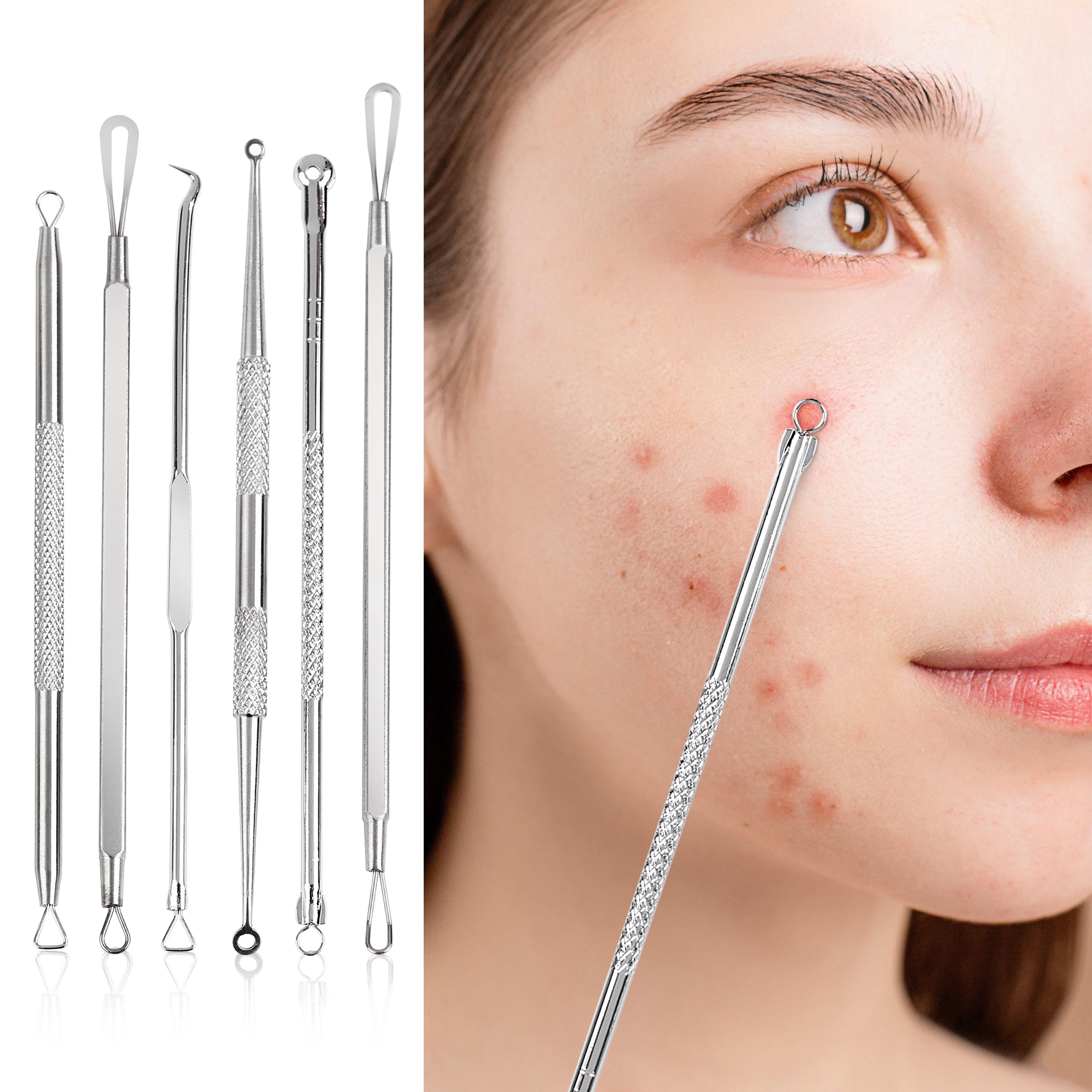 Trusa cosmetica profesionala pentru extractie puncte negre, comedoane, acnee, ustensile cosmetice din inox, 9 piese, onuvio® - roz