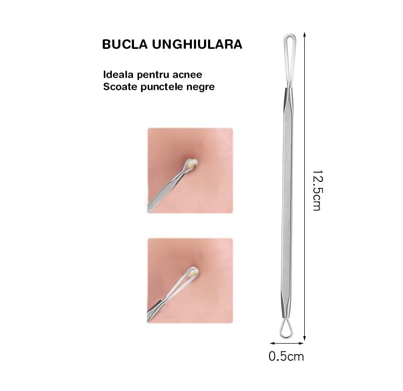 Trusa cosmetica profesionala pentru extractie puncte negre, comedoane, acnee, ustensile cosmetice din inox, 9 piese, onuvio®