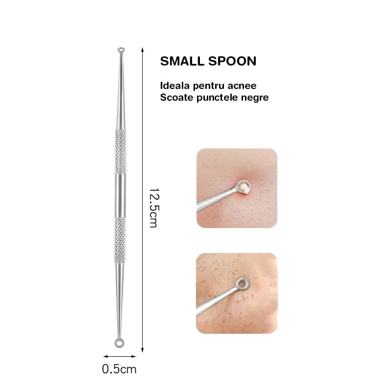 Trusa cosmetica profesionala pentru extractie puncte negre, comedoane, acnee, ustensile cosmetice din inox, 9 piese, onuvio®