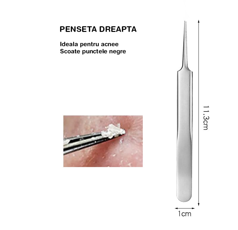 Trusa cosmetica profesionala pentru extractie puncte negre, comedoane, acnee, ustensile cosmetice din inox, 9 piese, onuvio®